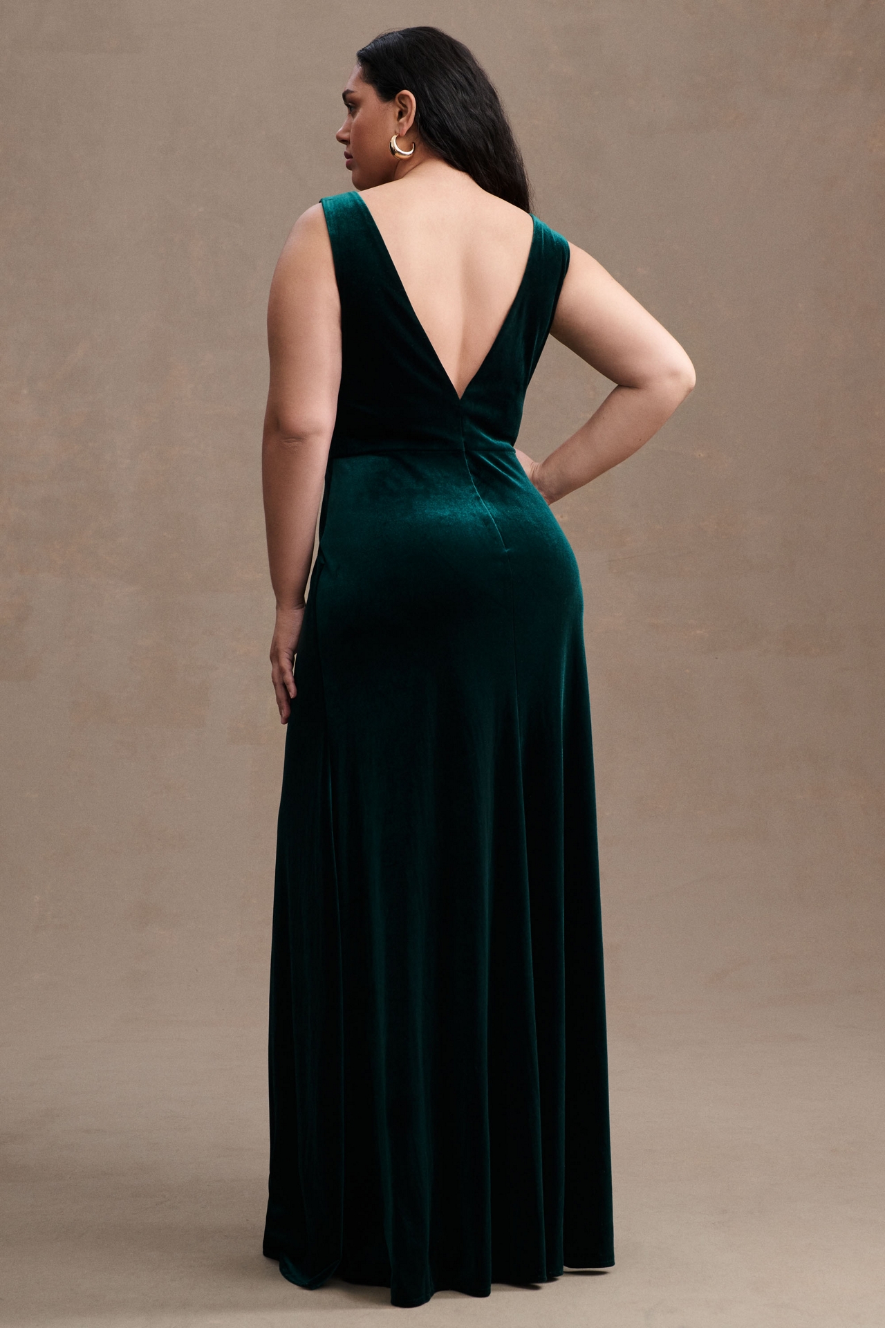 Jenny Yoo Logan Deep-V Velvet Column Gown