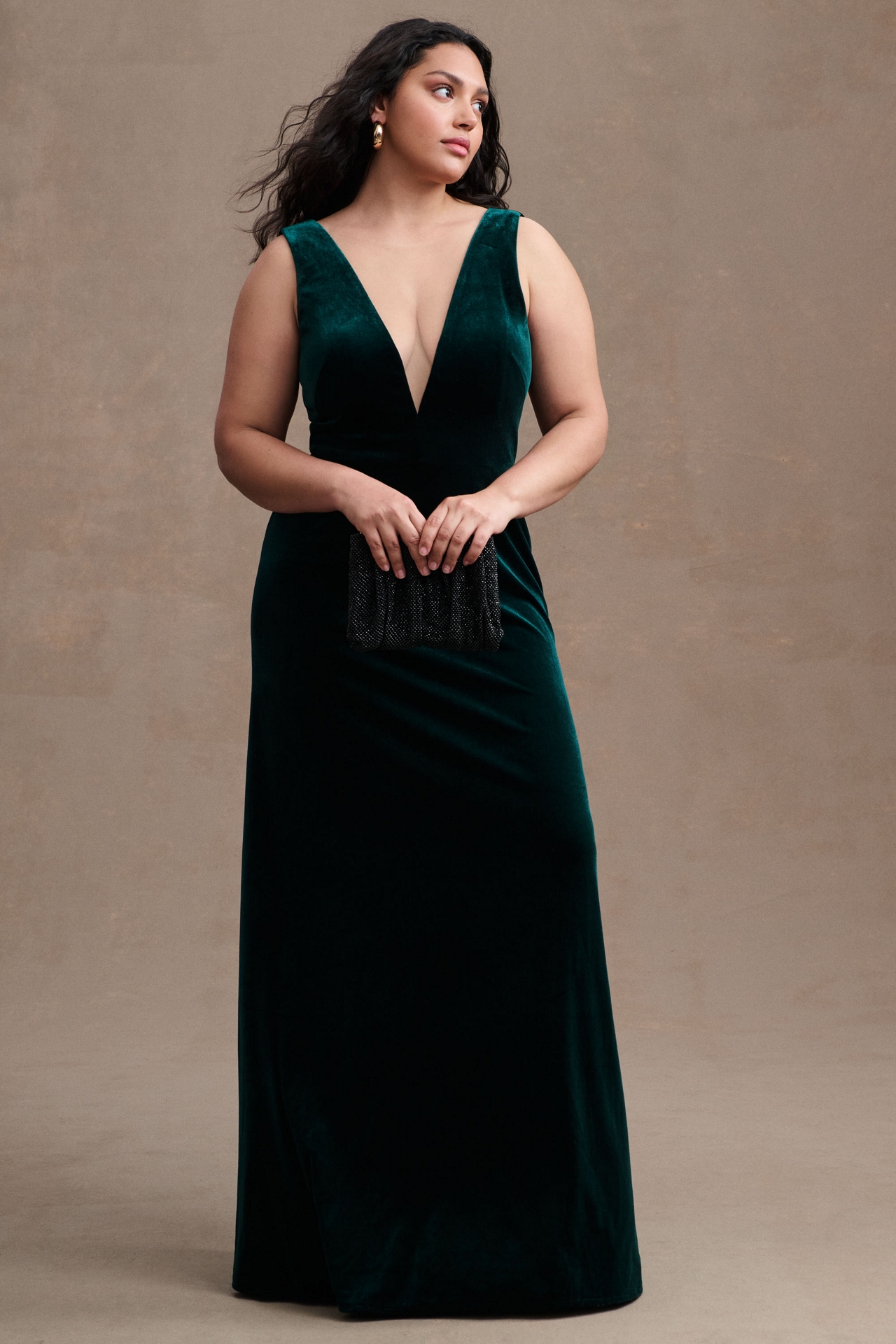 Jenny Yoo Logan Deep-V Velvet Column Gown