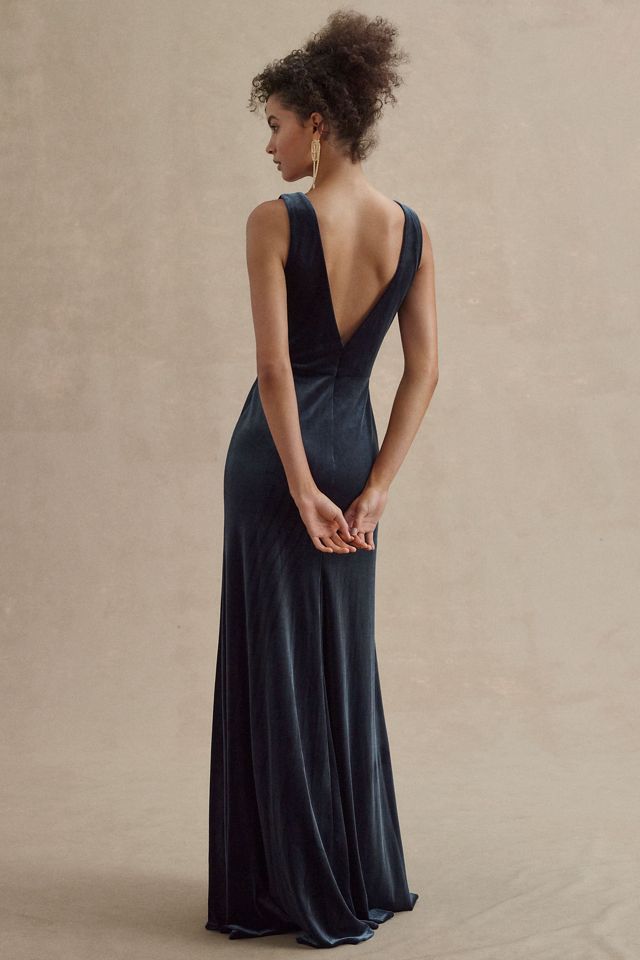 Jenny Yoo Logan Deep-V Velvet Column Gown