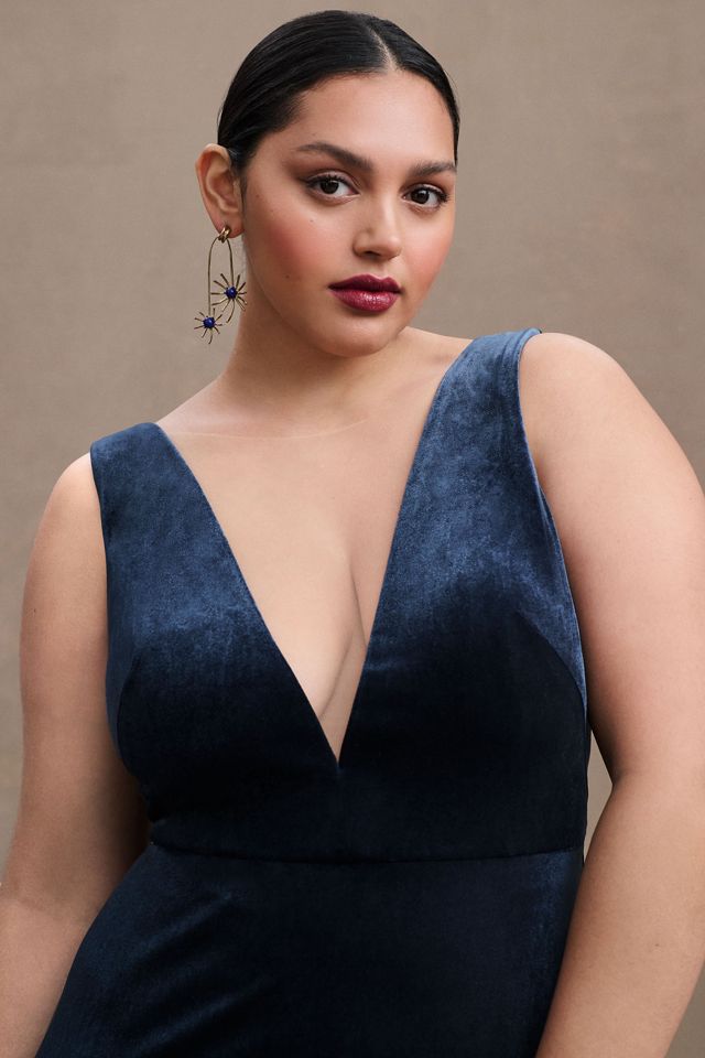 Jenny Yoo Logan Deep-V Velvet Column Gown