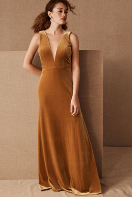 Jenny Yoo Logan Velvet Dress In Yellow