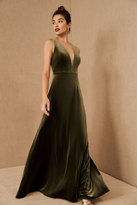 Jenny Yoo Logan Velvet Dress In Green