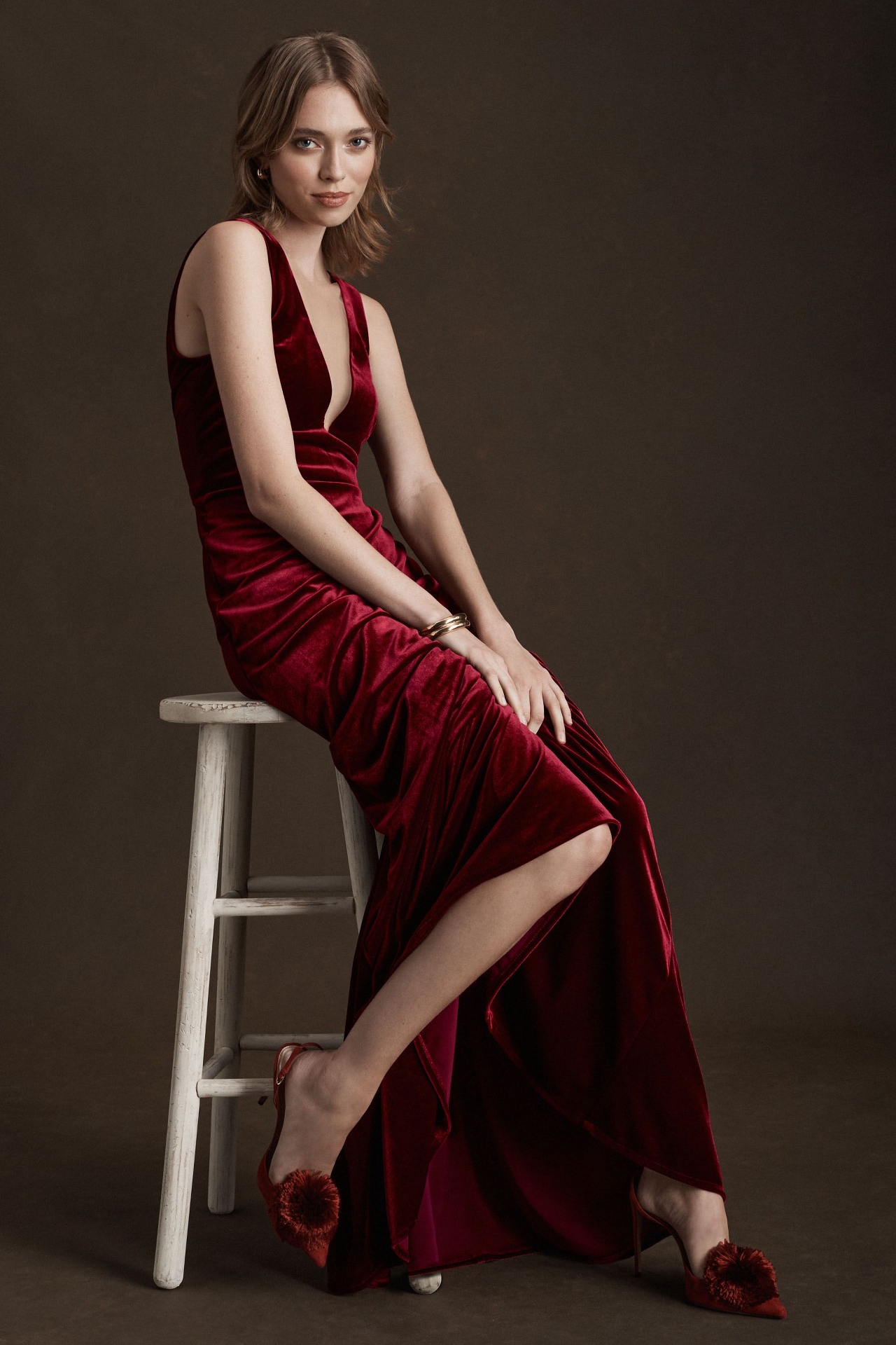 Jenny Yoo Logan Deep-V Velvet Column Gown