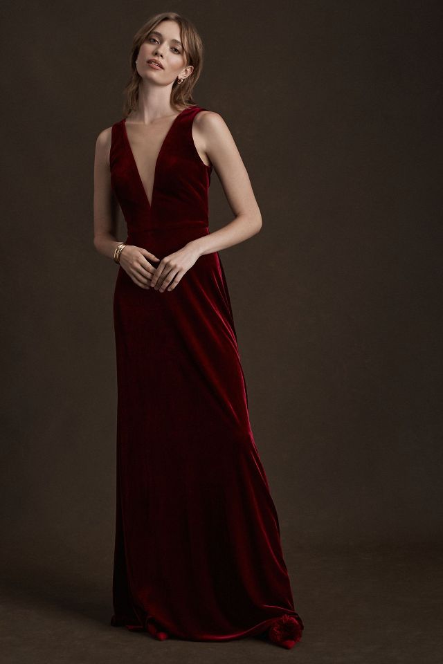 Jenny Yoo Logan Deep V Velvet Column Gown Anthropologie