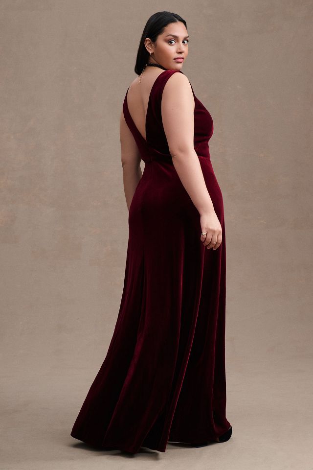Jenny Yoo Logan Deep V Velvet Column Gown