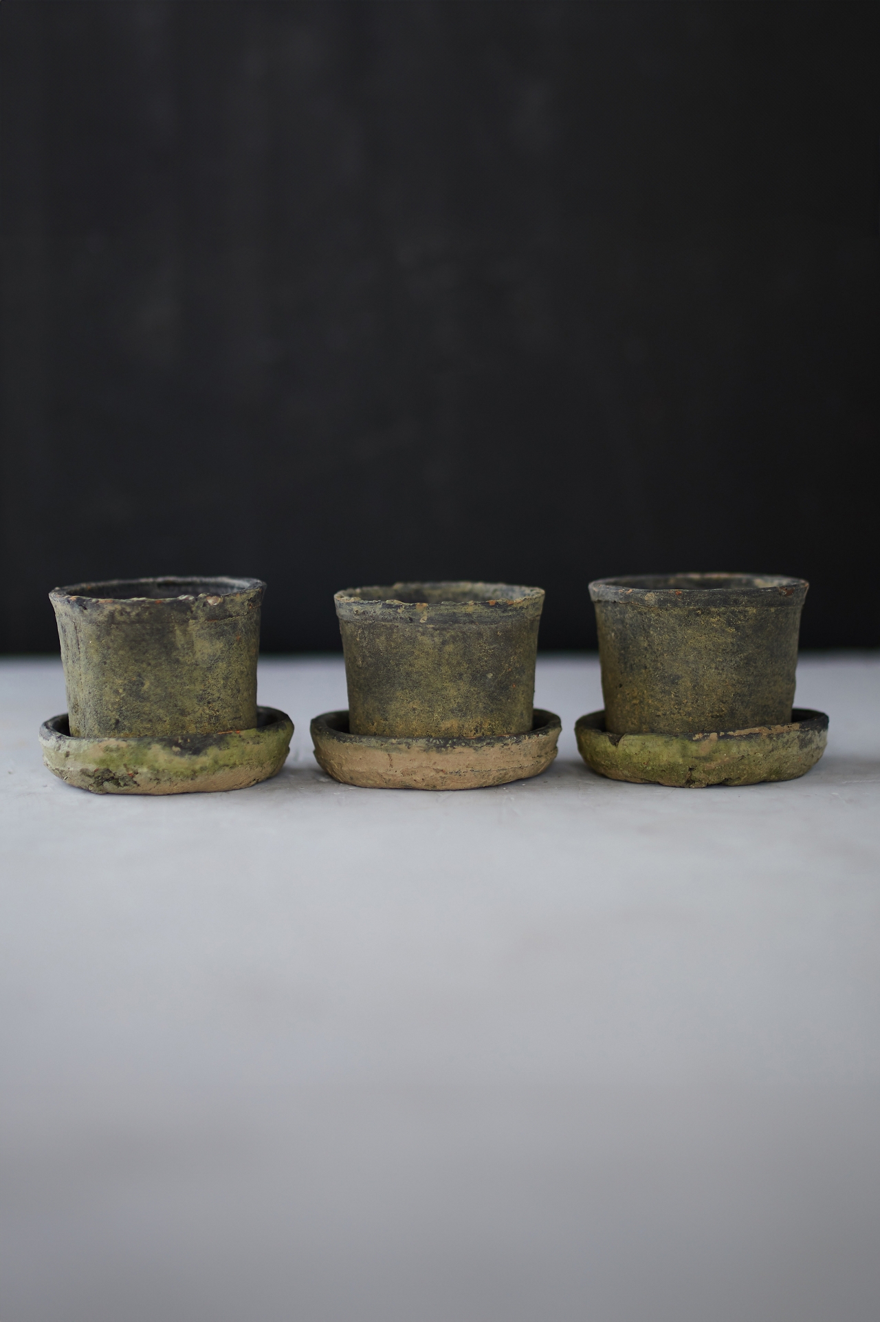 Earth Fired Clay Mini Pot + Saucer, Set of 3