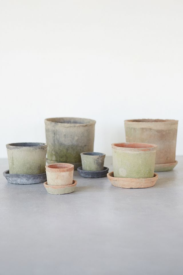 Earth Fired Clay Low Sill Pot + Saucer Set #2