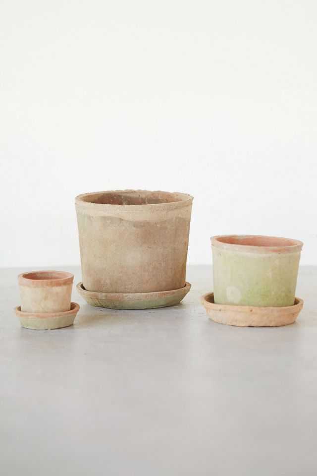 Earth Fired Clay Low Sill Pot + Saucer Set #2