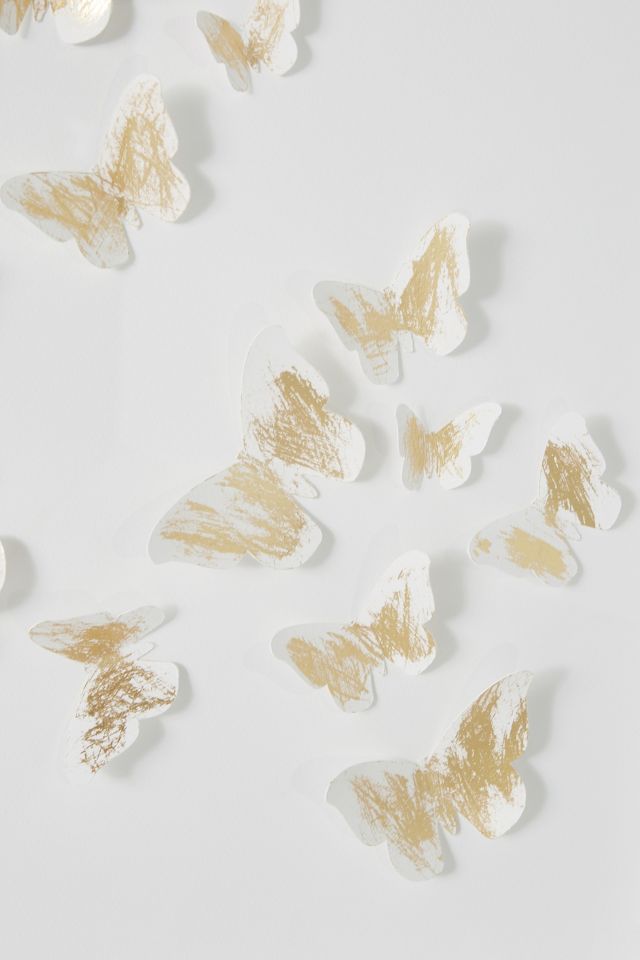 White on White Butterflies With Splash of Gold Butterfly Wall Art 