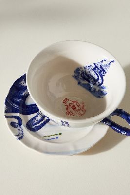Anthropologie From The Deep Cups & Saucers, Set Of 4 By  In Blue Size S/4 Cup/sa