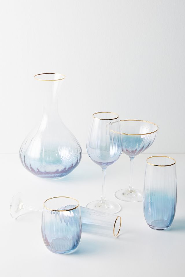 Set Of 8 Anthropologie Textured Boho Ice Blue Drinking Glasses 2 Sizes