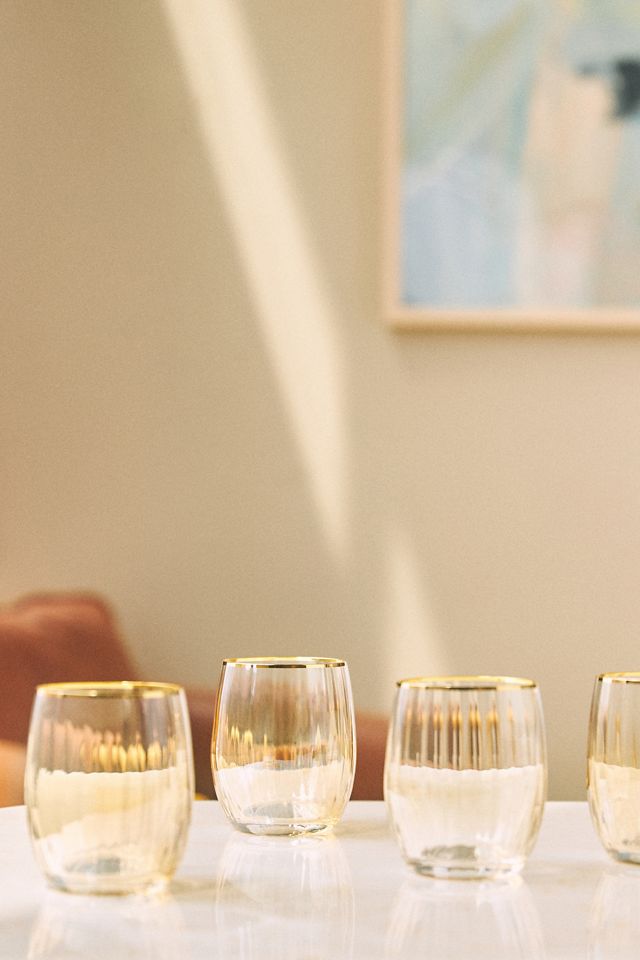 Waterfall 24k Gold Accent Stemless Wine Glasses, Set of 4 #2