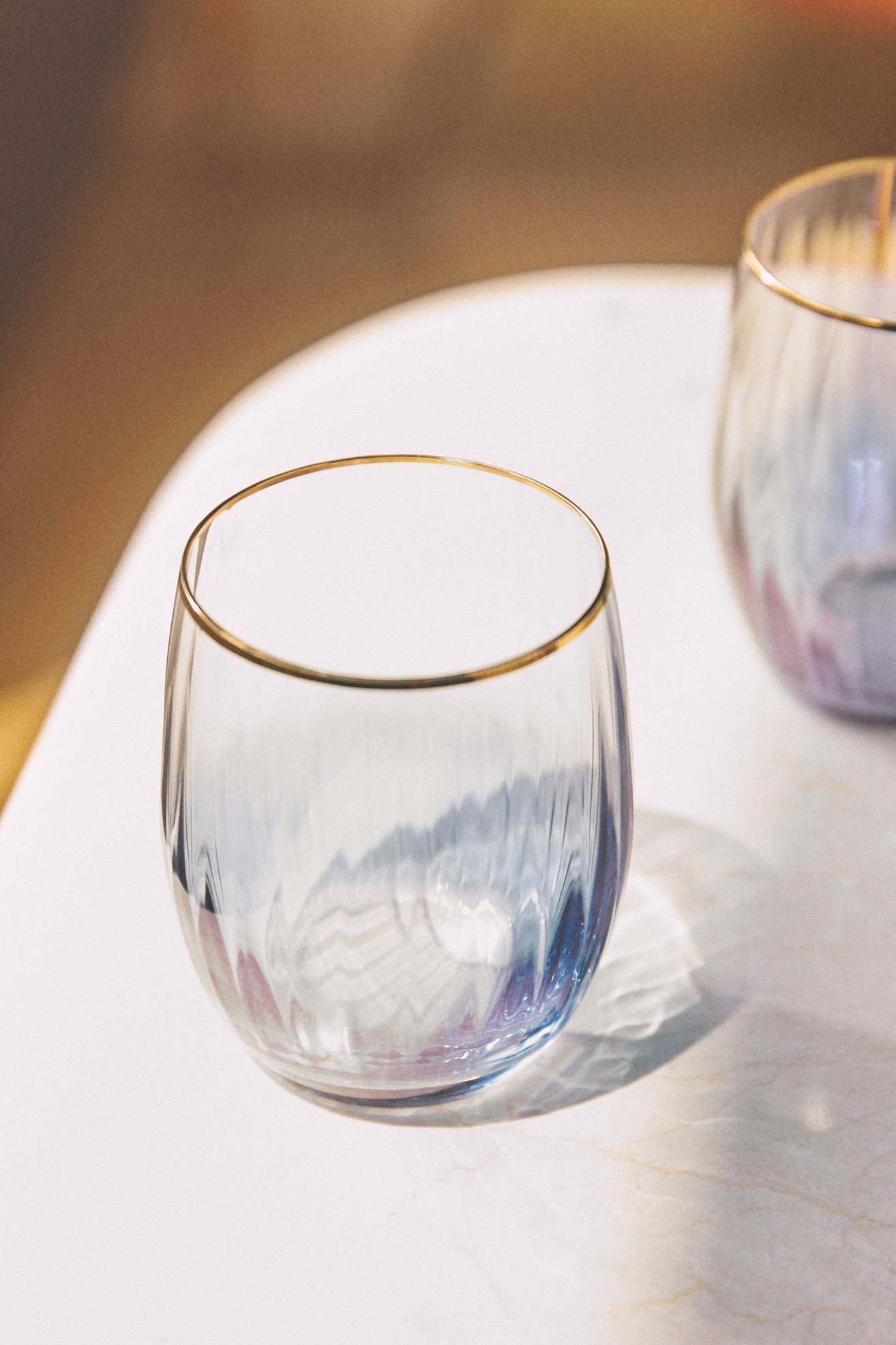 Waterfall 24k Gold Accent Stemless Wine Glasses, Set of 4 - BLUE, Set Of 4