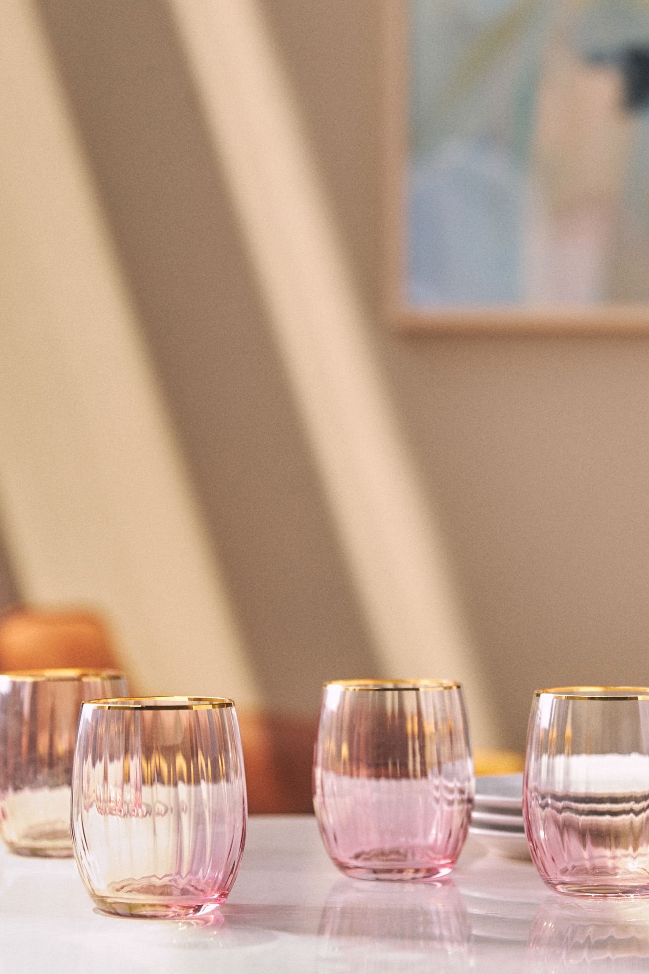 Waterfall Stemless Wine Glasses, Pink, Set Of 4