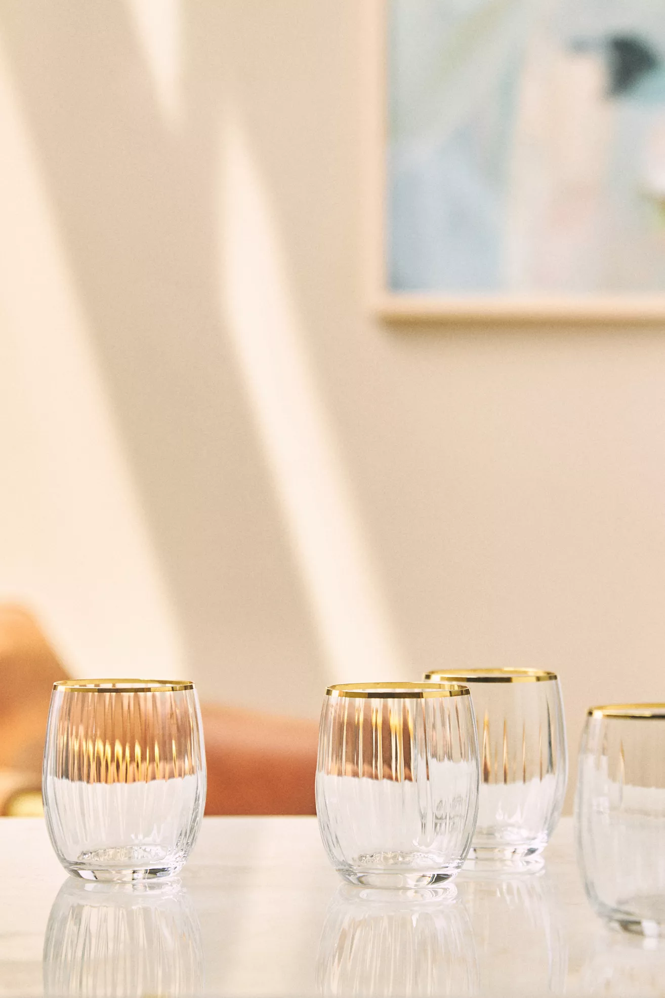 Waterfall 24k Gold Accent Stemless Wine Glasses, Set of 4