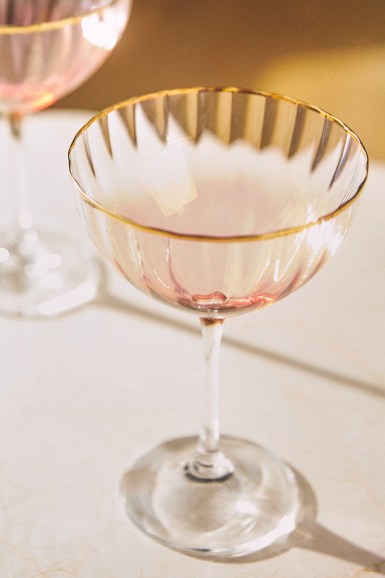 Waterfall 24k Gold Accent Coupe Glasses, Set of 4 - Pink, Set Of 4