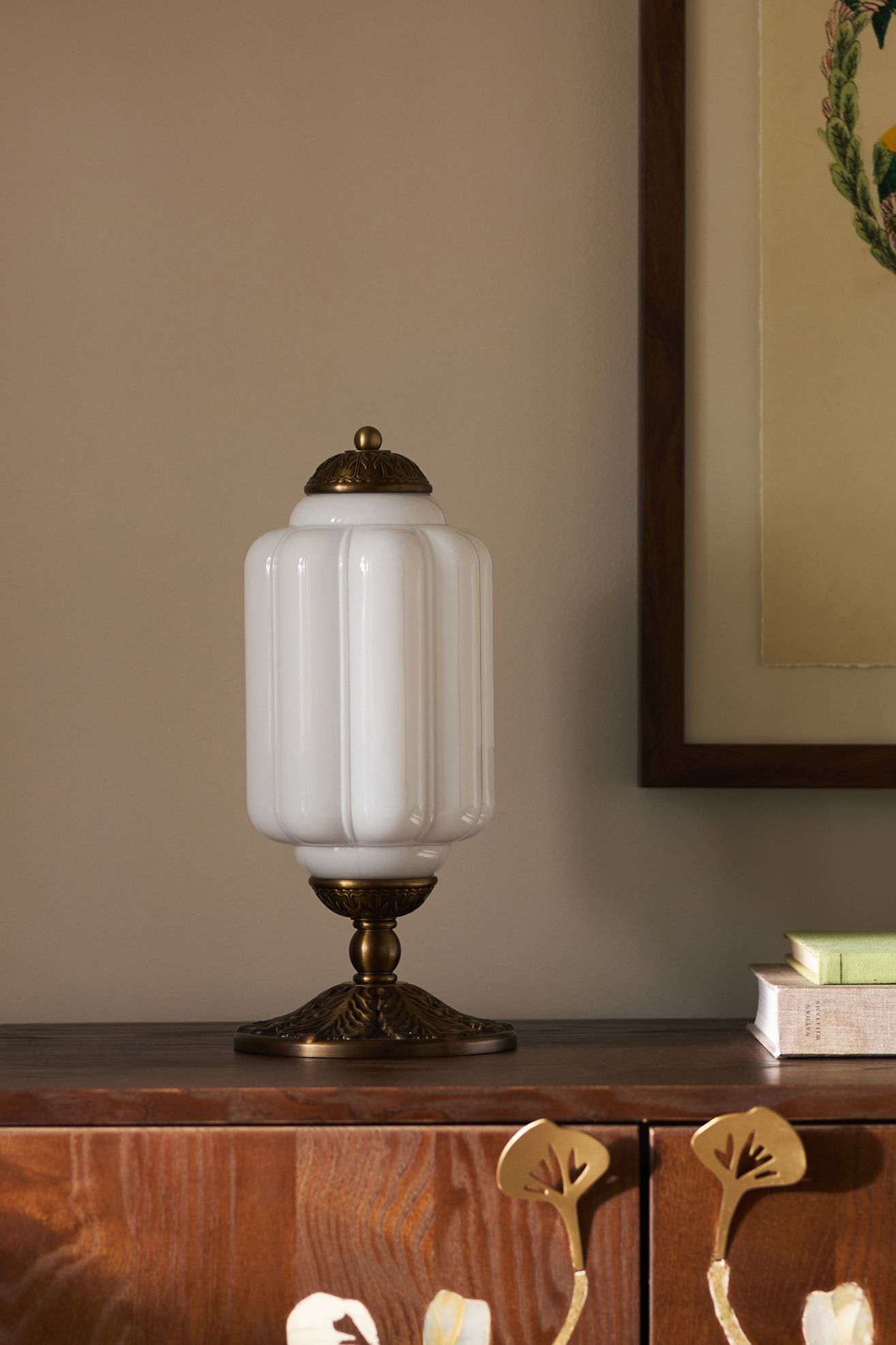 The Eloise Scallop Milk Glass Table Lamp - White Glass / Brass, One Size