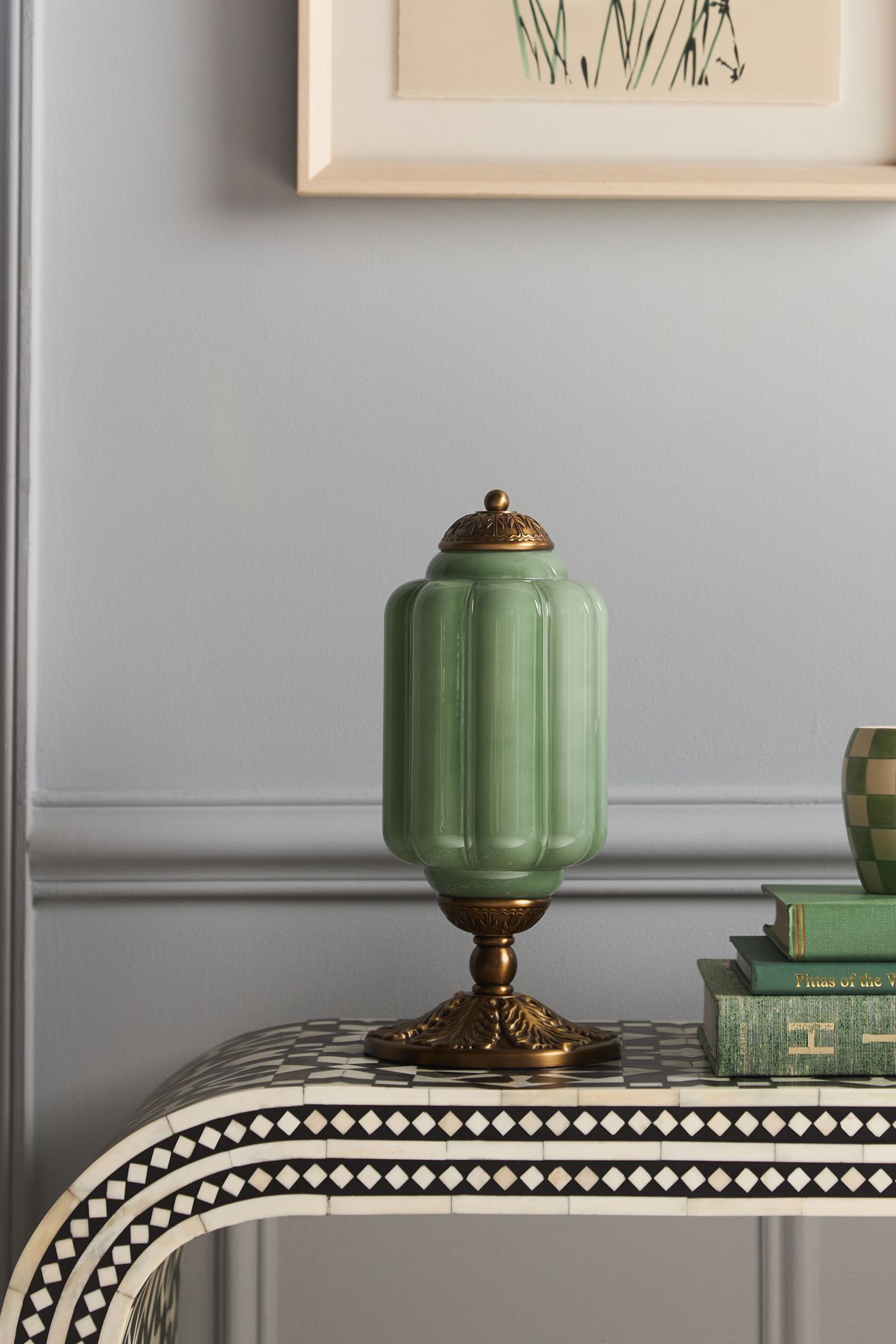 The Eloise Scallop Milk Glass Table Lamp - Green Glass / Brass, Standard, One Size