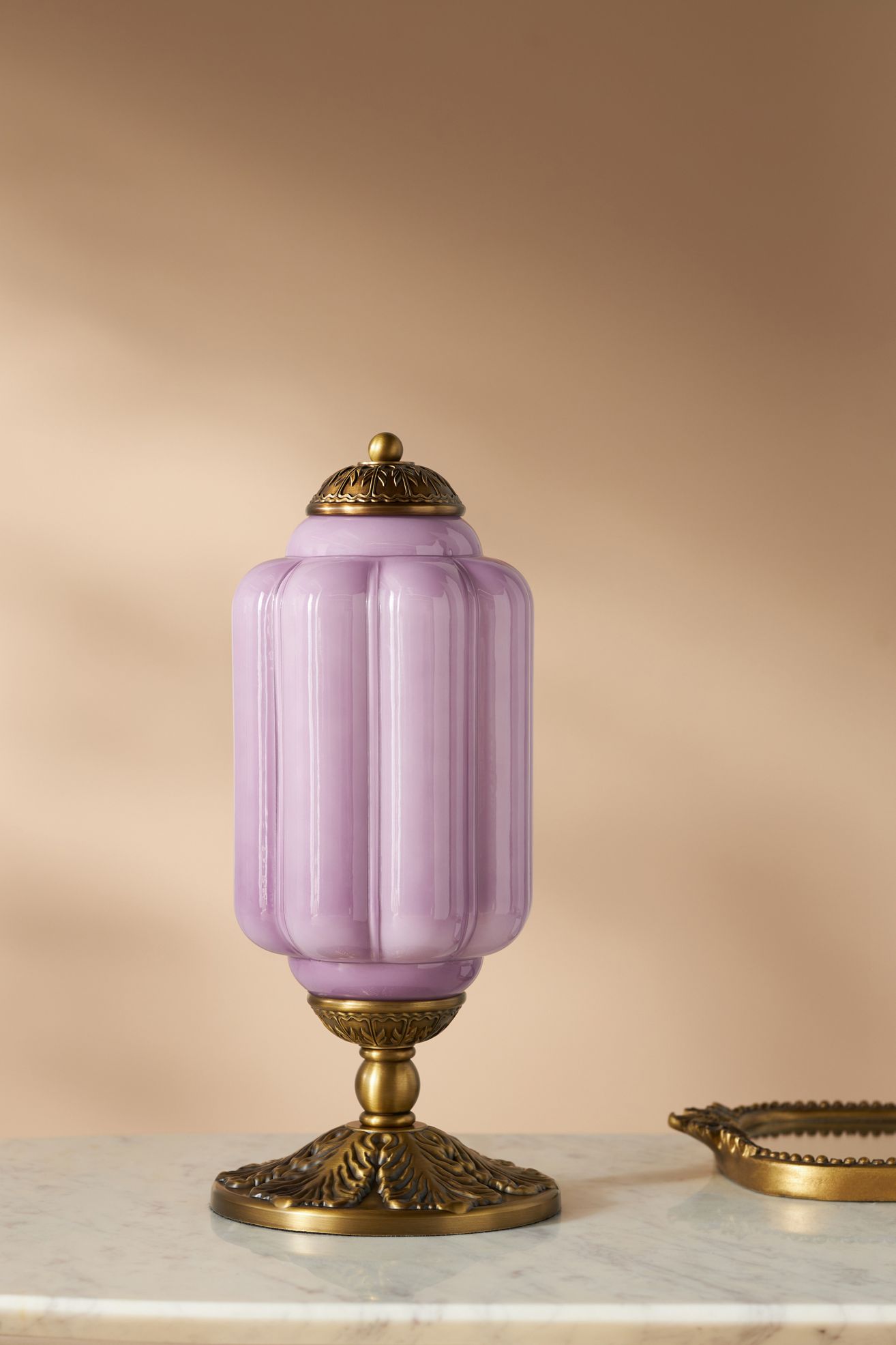 The Eloise Scallop Milk Glass Table Lamp - Lavender Glass / Brass, One Size