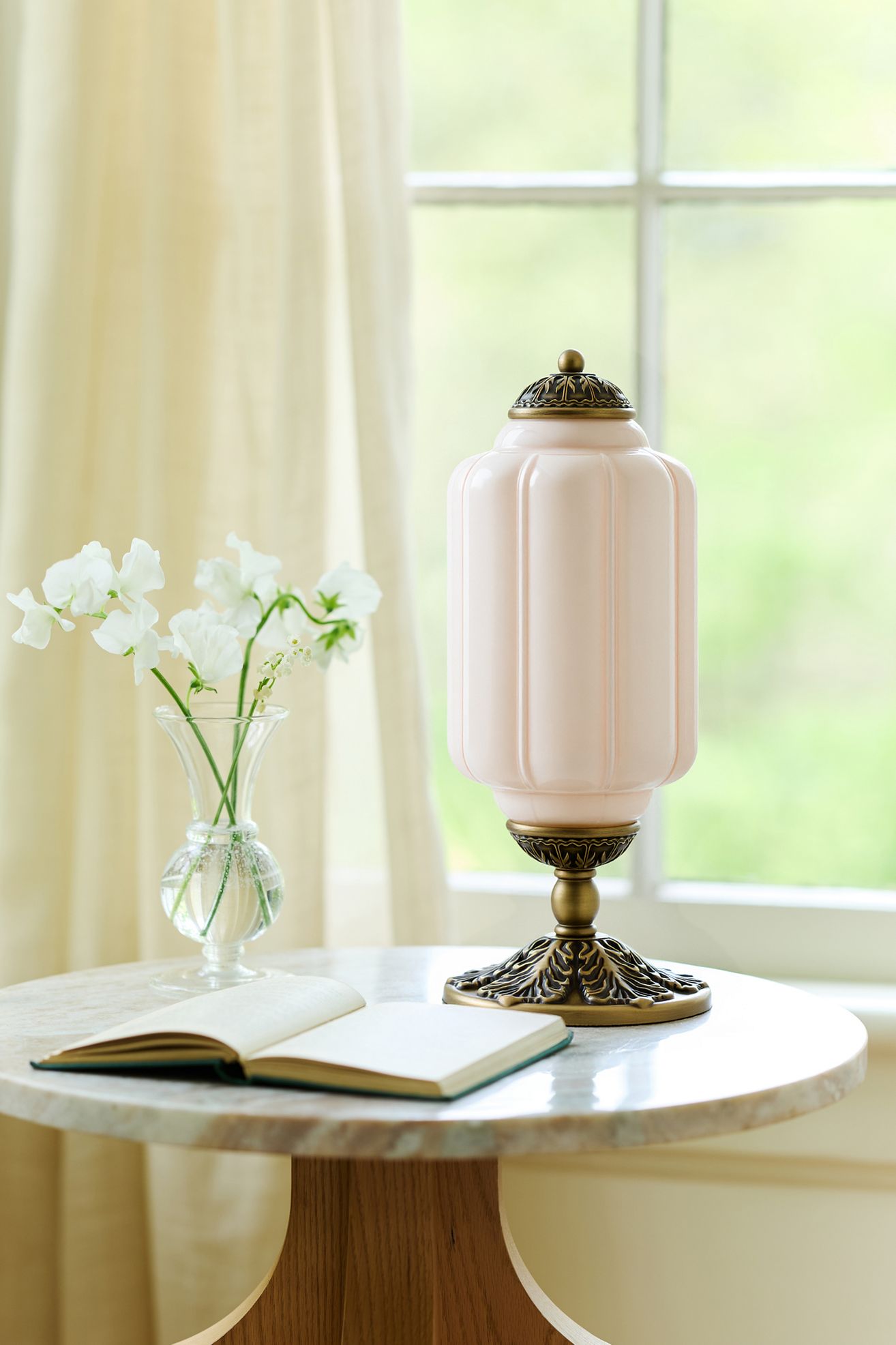 The Eloise Scallop Milk Glass Table Lamp - Blush Pink / Brass, Standard, One Size