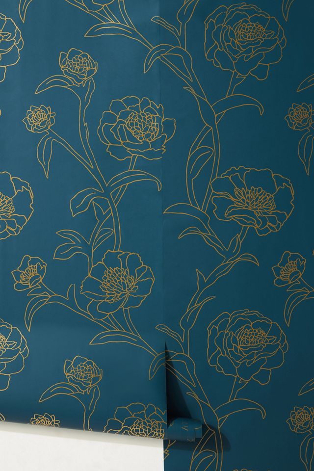 Gold Leaf Peonies Floral Peel-and-Stick Wallpaper #1