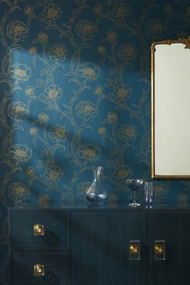 Gold Leaf Peonies Floral Peel-and-Stick Wallpaper