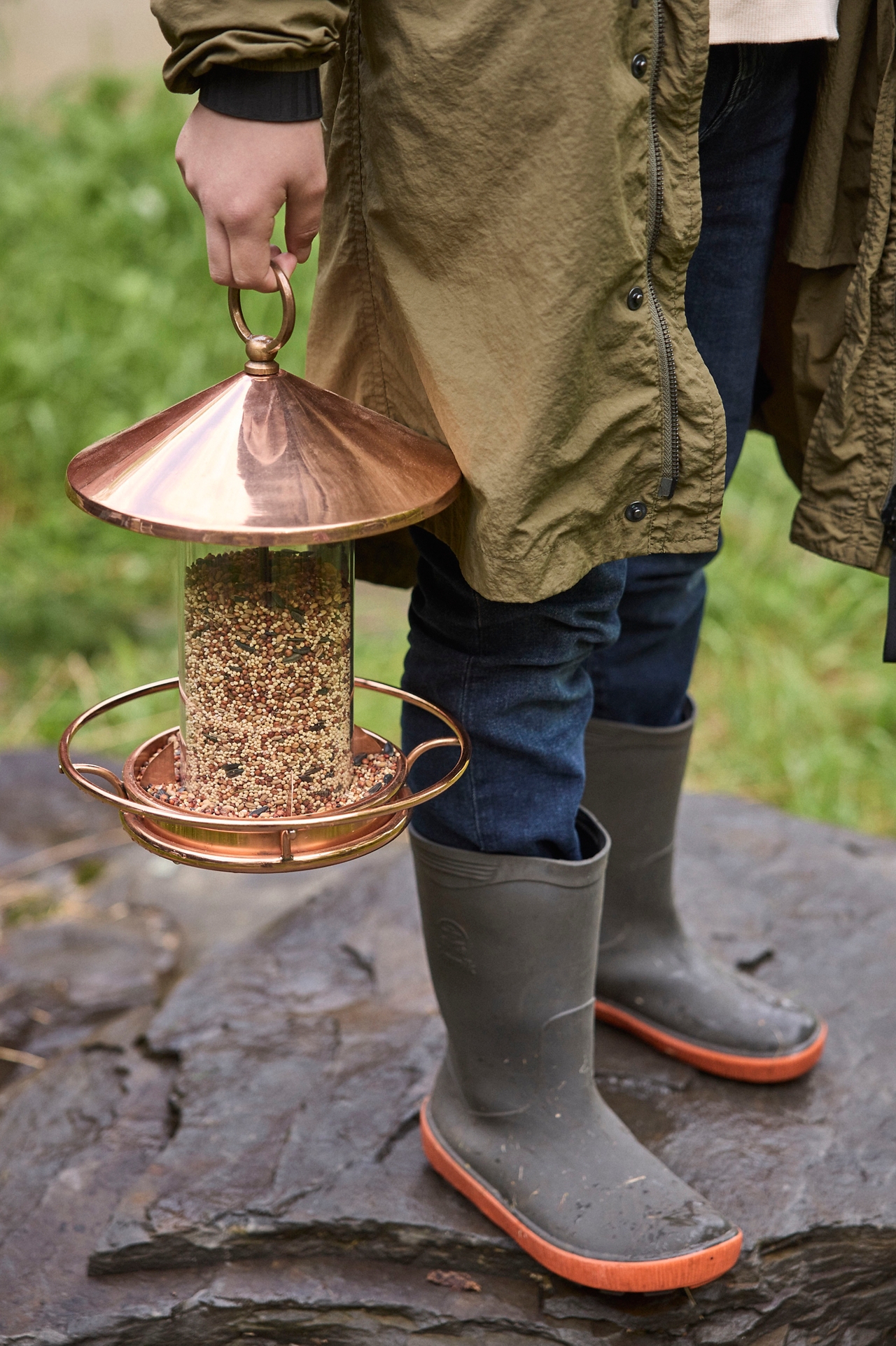 Short Solid Copper Bird Feeder