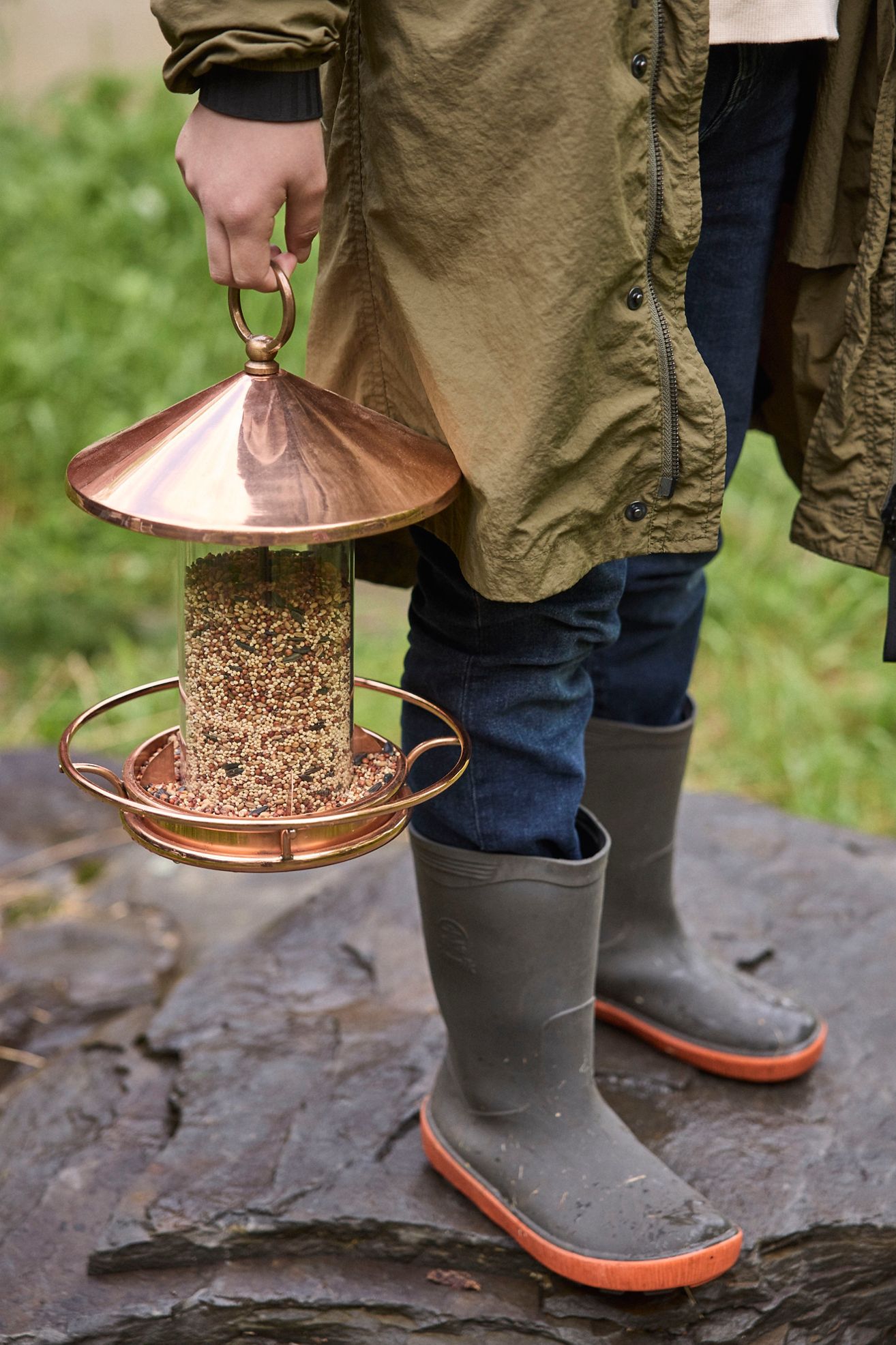 Short Solid Copper Bird Feeder - Multi, One Size