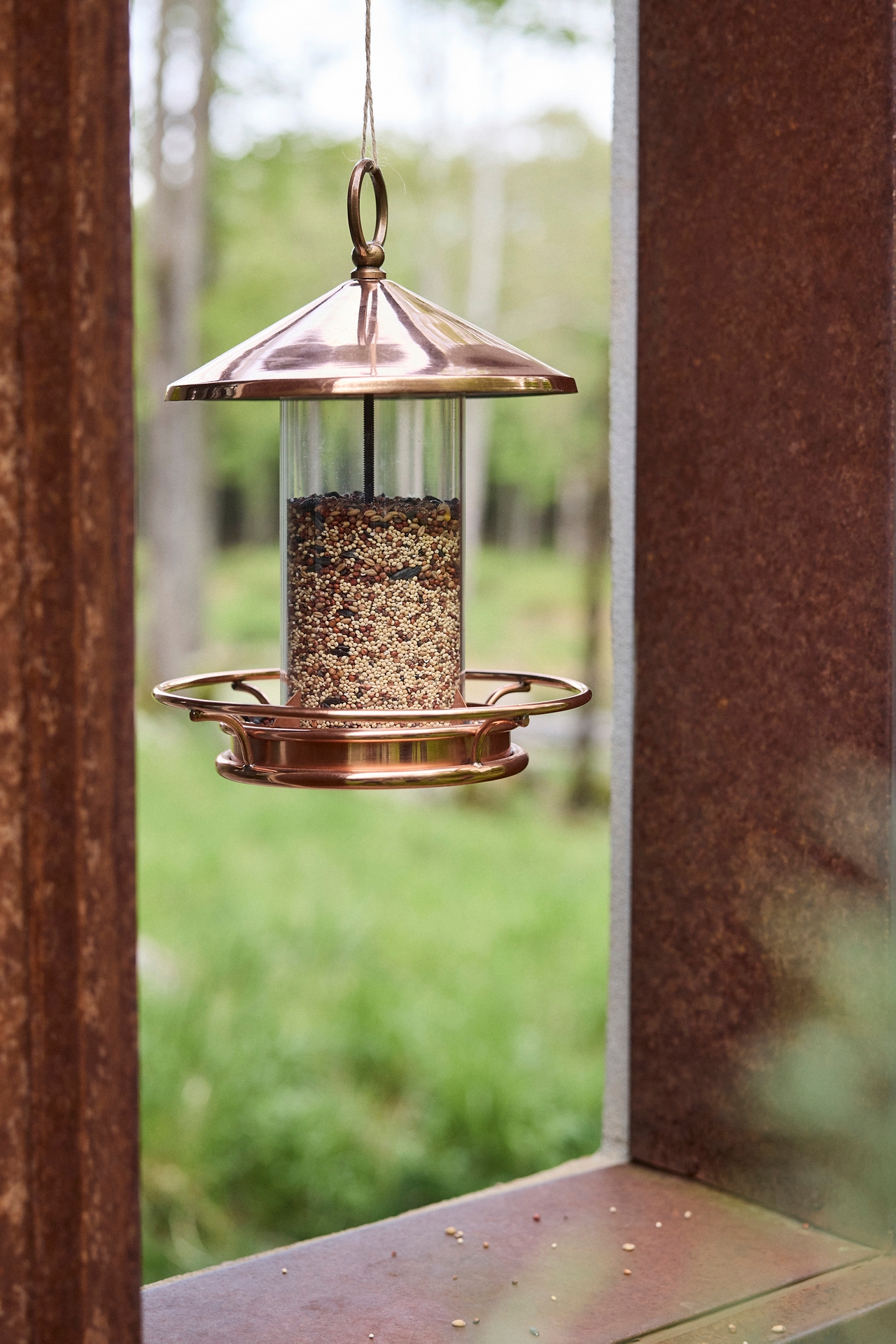 Short Solid Copper Bird Feeder