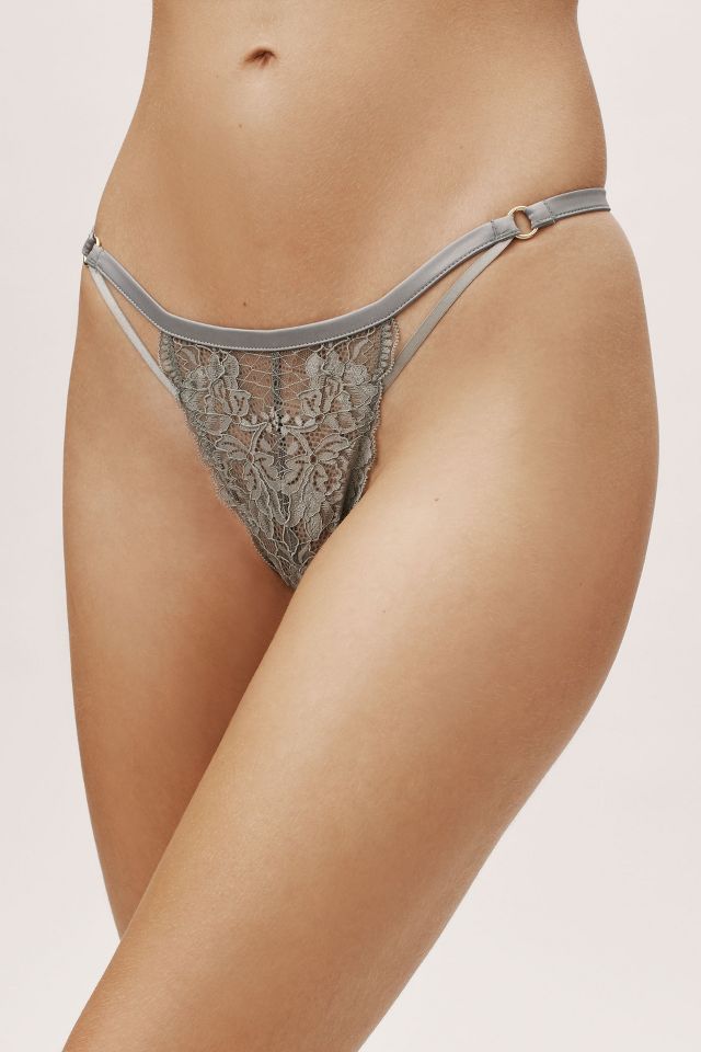 Satin & Lace Thong with Ring Details