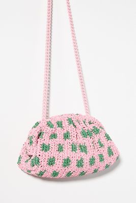 Maria La Rosa Game Striped Crochet Clutch Bag In Pinkgreen