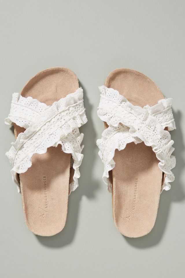 Anthropologie Bianca Ruffled Slide Sandals #1