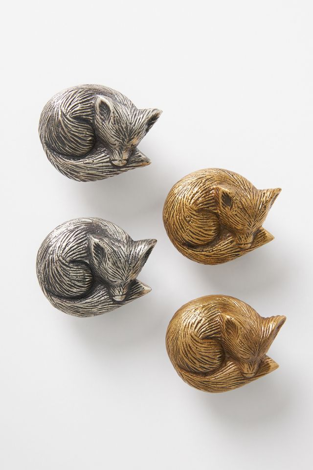 Fox Drawer Knob in Gold Metal - Sleeping Fox dresser Knobs