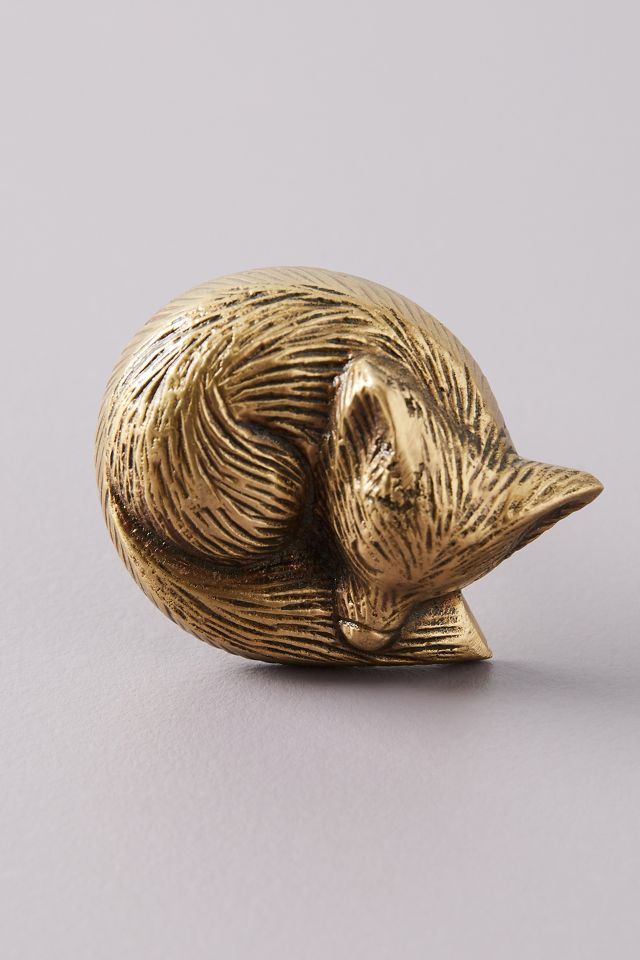 Fox Drawer Knob in Gold Metal - Sleeping Fox dresser Knobs