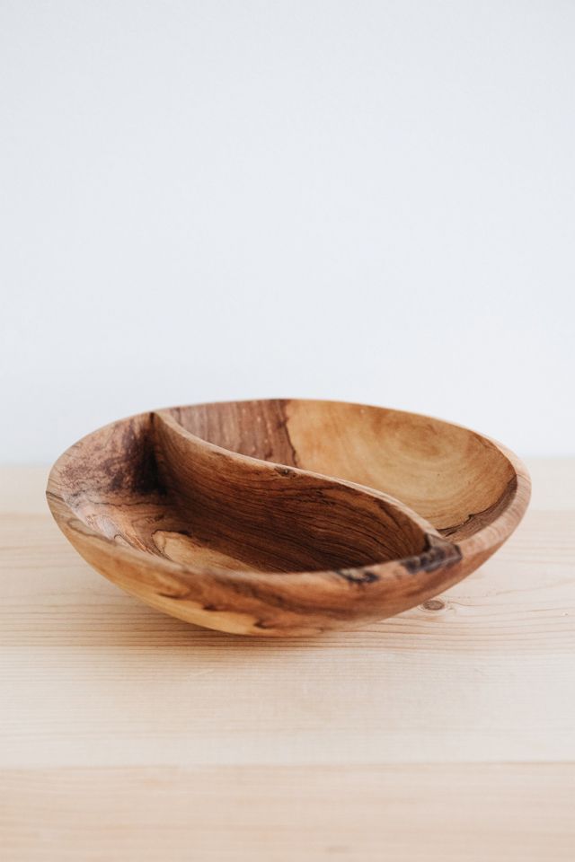 Connected Goods Hand Carved Olive Wood Split Serving Bowl #1