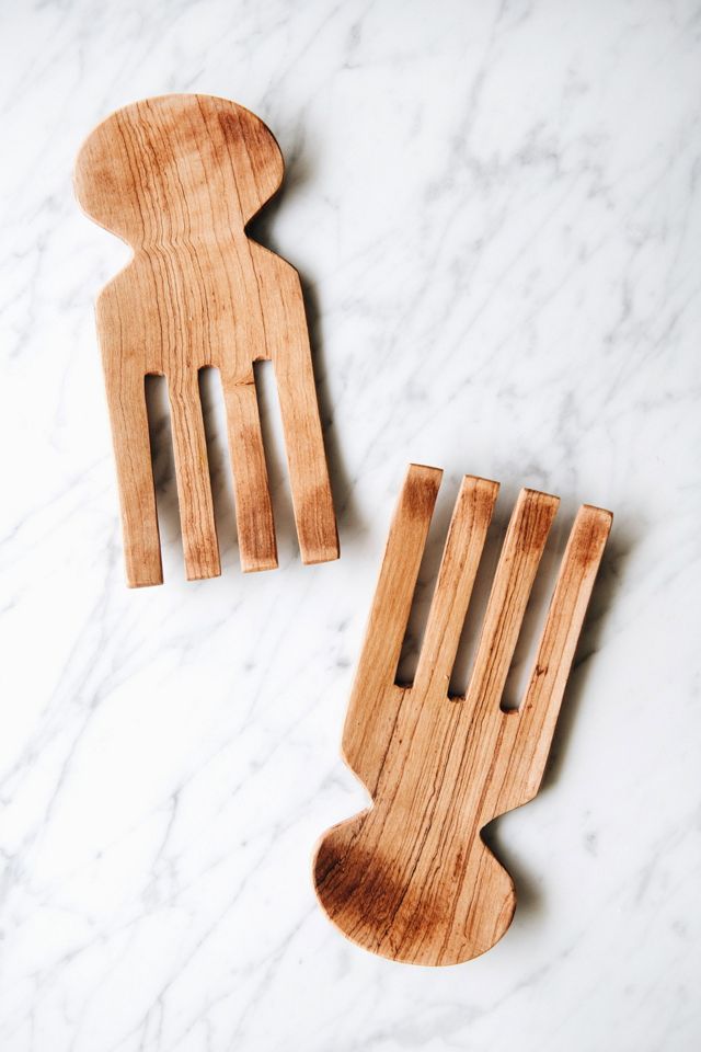 Roan Iris Olive Wood Claw Salad Servers AnthroLiving