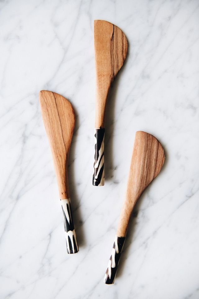 Olive Wood Cheese Knives, Set of 4