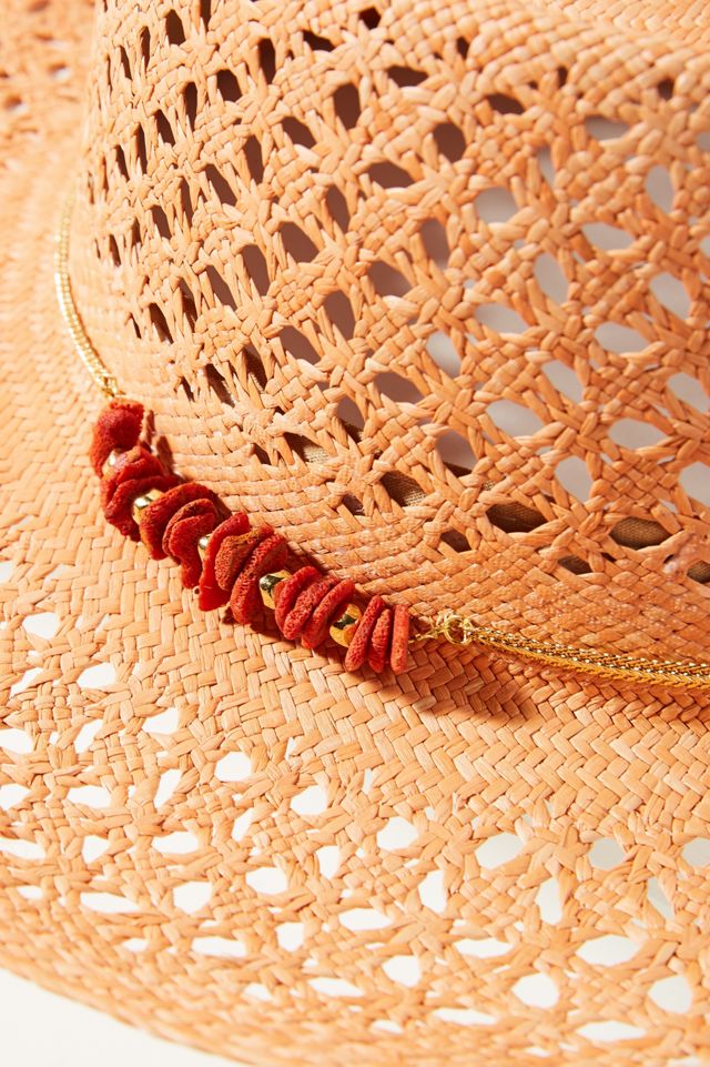 Beaded Straw Boater Hat #1