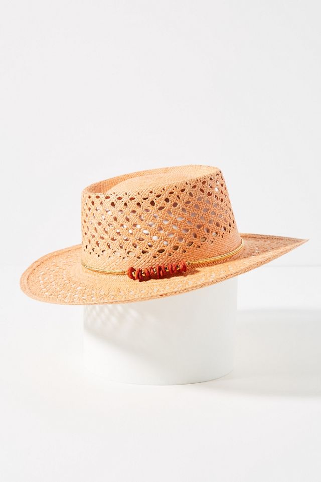 Beaded Straw Boater Hat #2