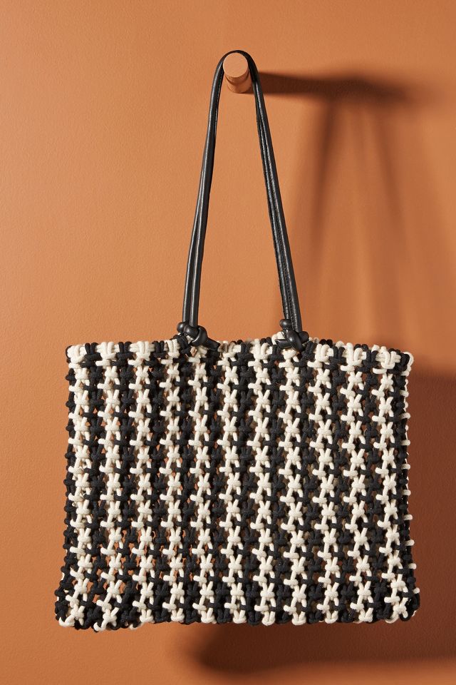 New Clare V. Sandy Shopper Woven Net Weave Construction w/ Leather Tote  Handbag
