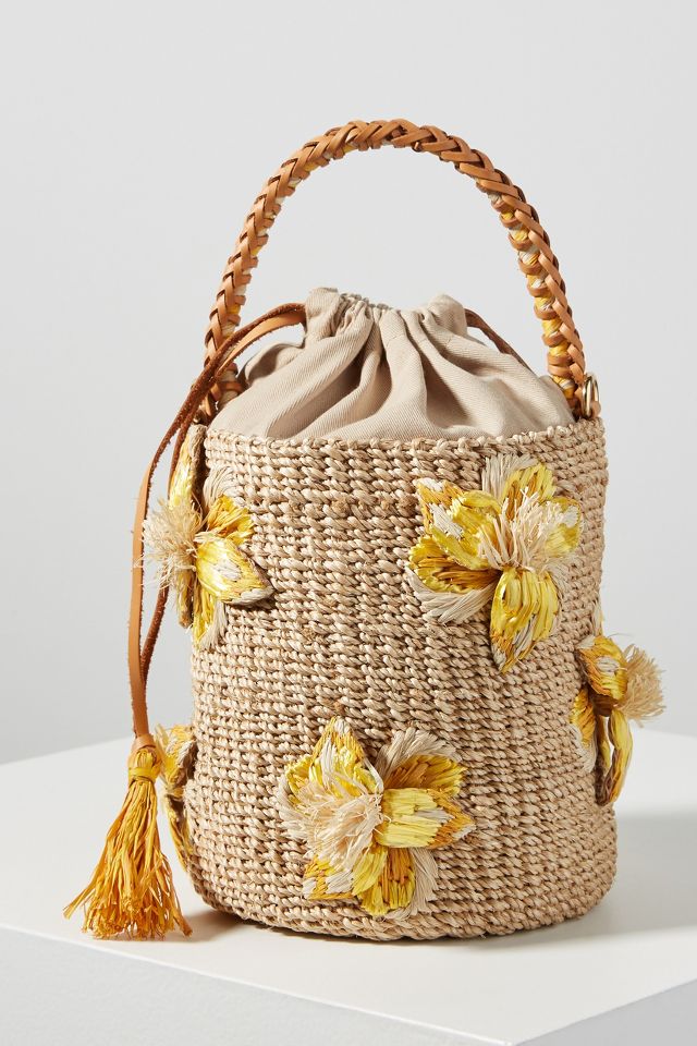 Aranaz Lulu Flower Embellished Bucket Bag