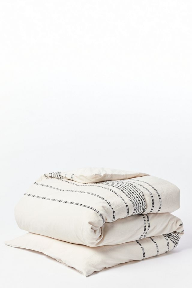 Ivory and Black Organic Cotton King Duvet Cover