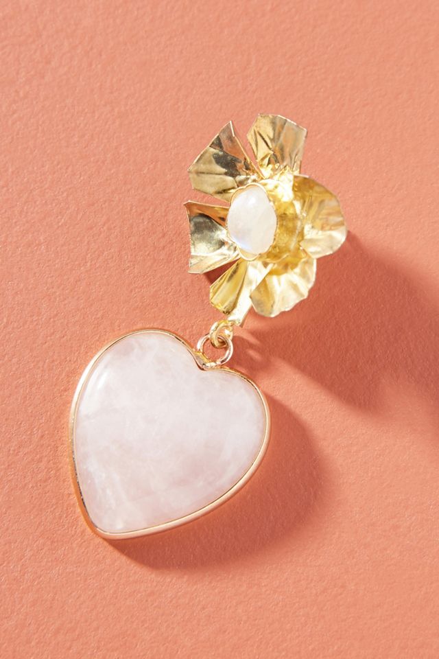 Nicola Bathie Jewelry Flower Heart Drop Earrings #1