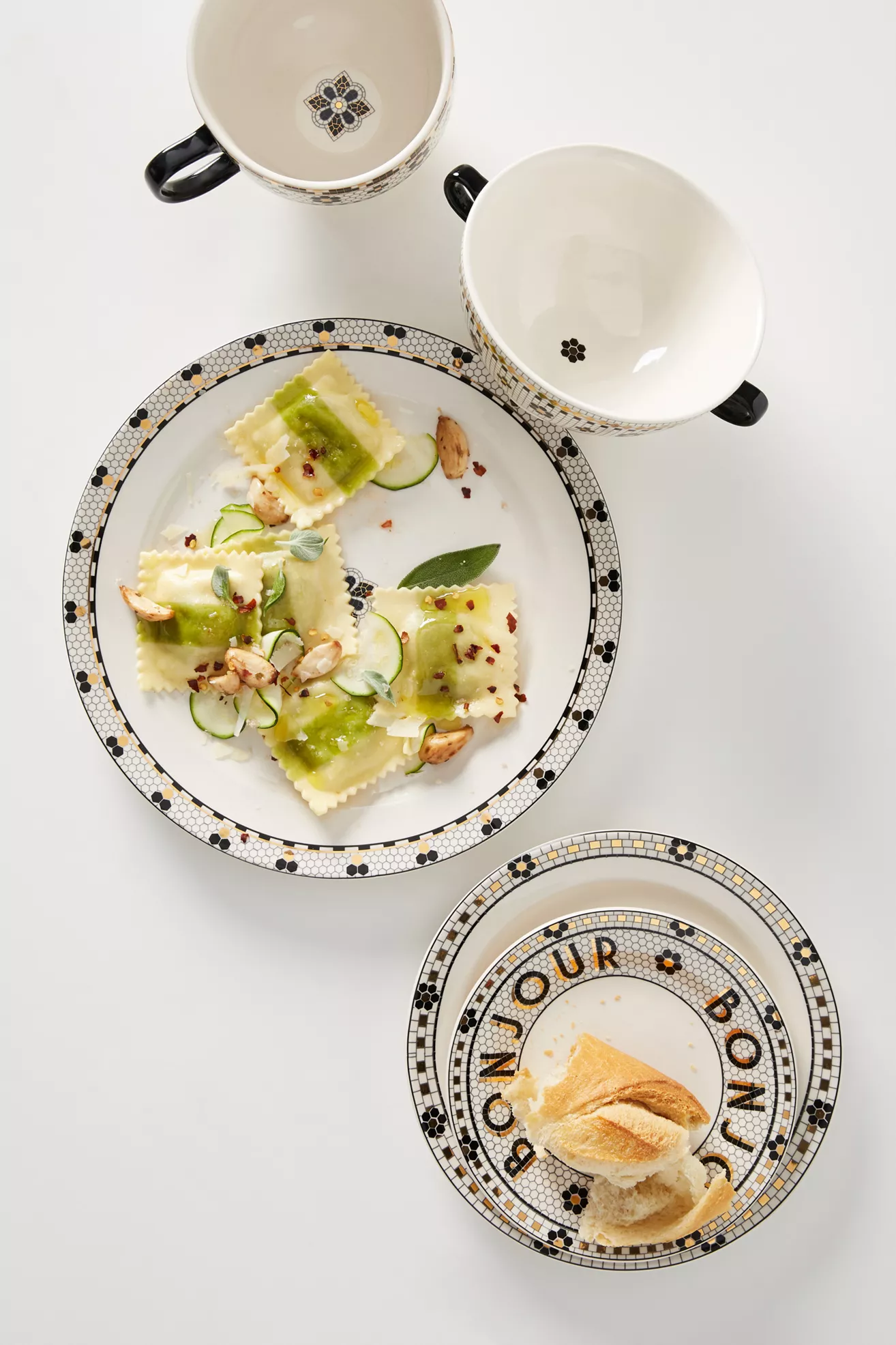Bistro Tile Stoneware 24k Gold Accent Dinner Plates, Set of 4