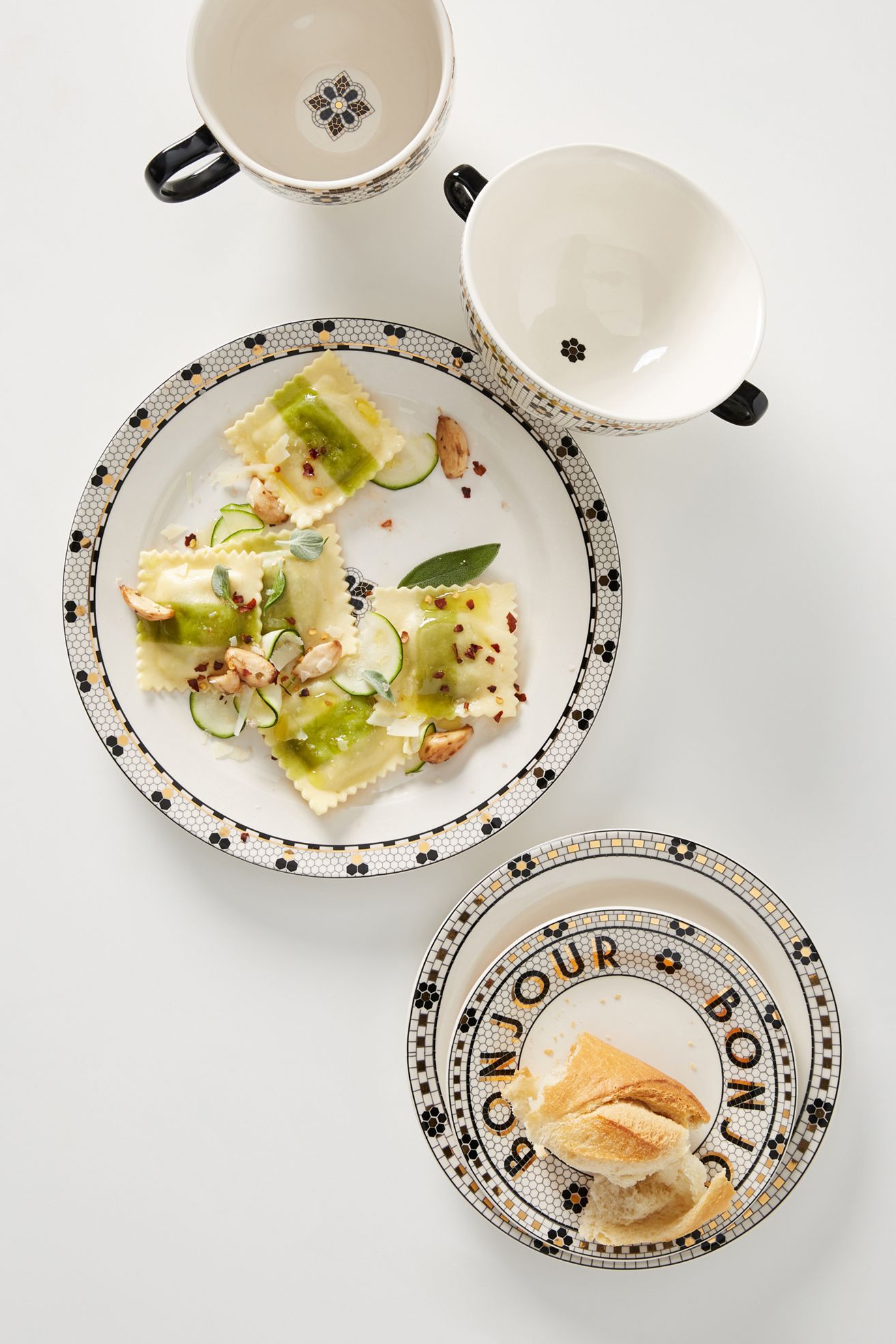 The Bistro Tile Stoneware Dinner Plates, Set of 4 - Black & White Pattern, Standard, Set Of 4