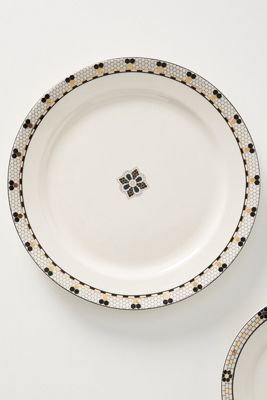 Bistro Tile Stoneware 24k Gold Accent Dinner Plates, Set of 4