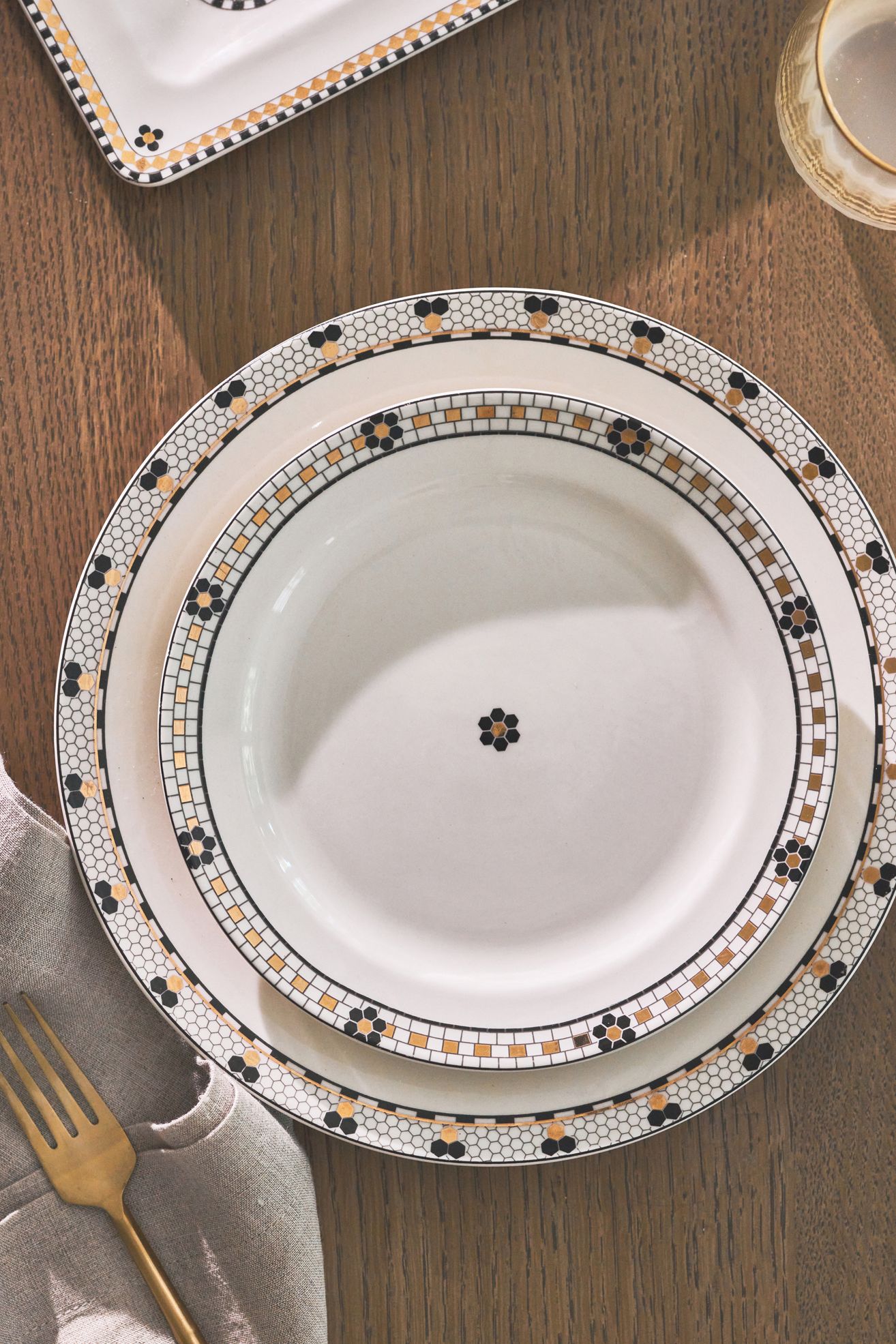 The Bistro Tile Stoneware Side Plates, Set of 4 - Black & White Pattern, Standard, Set Of 4