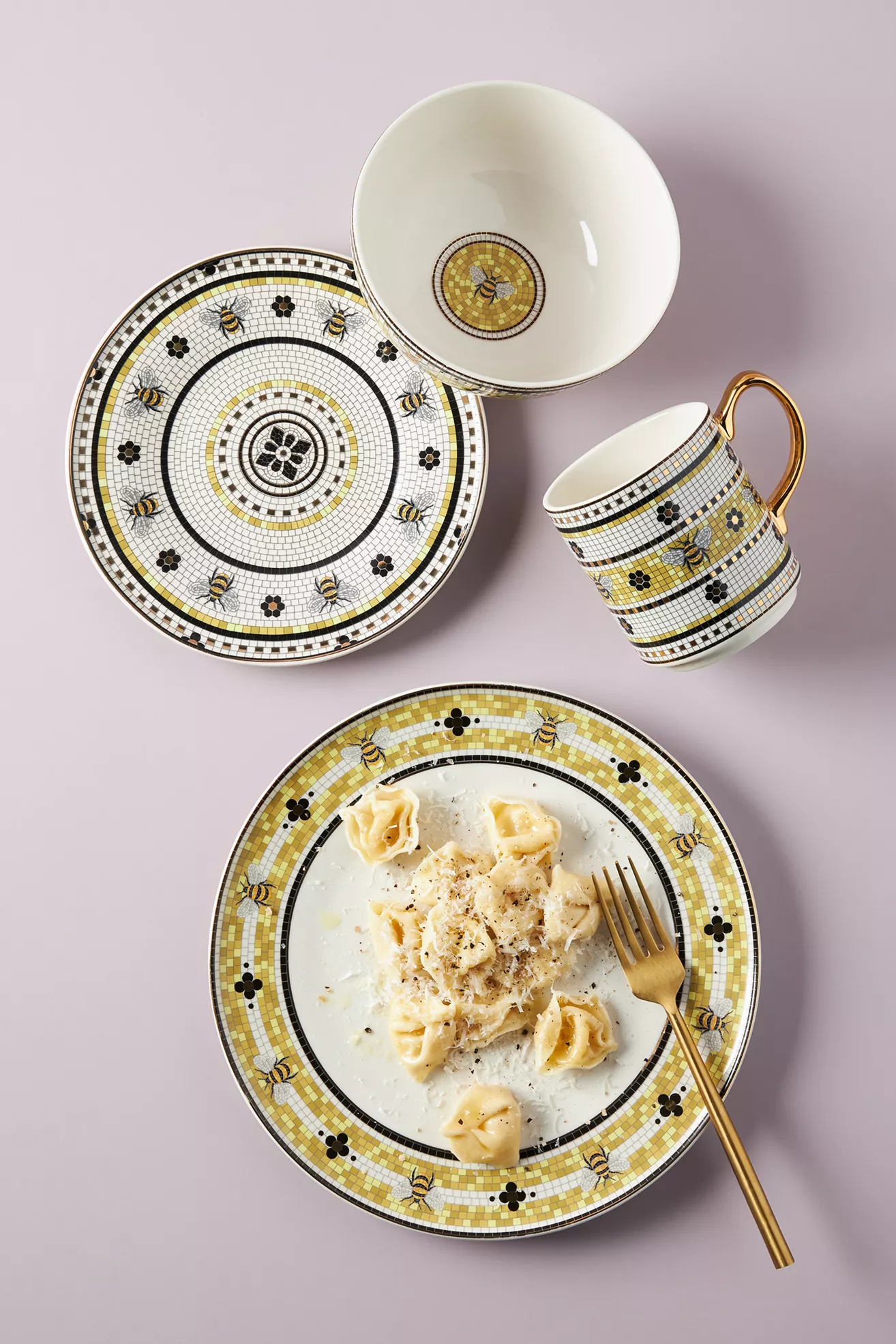 Bistro Tile Stoneware 24k Gold Accent Garden Dessert Plate