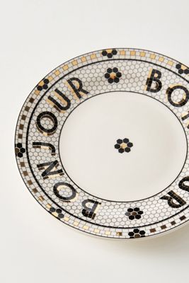 Bistro Tile Stoneware 24k Gold Accent Bread Plates, Set of 4