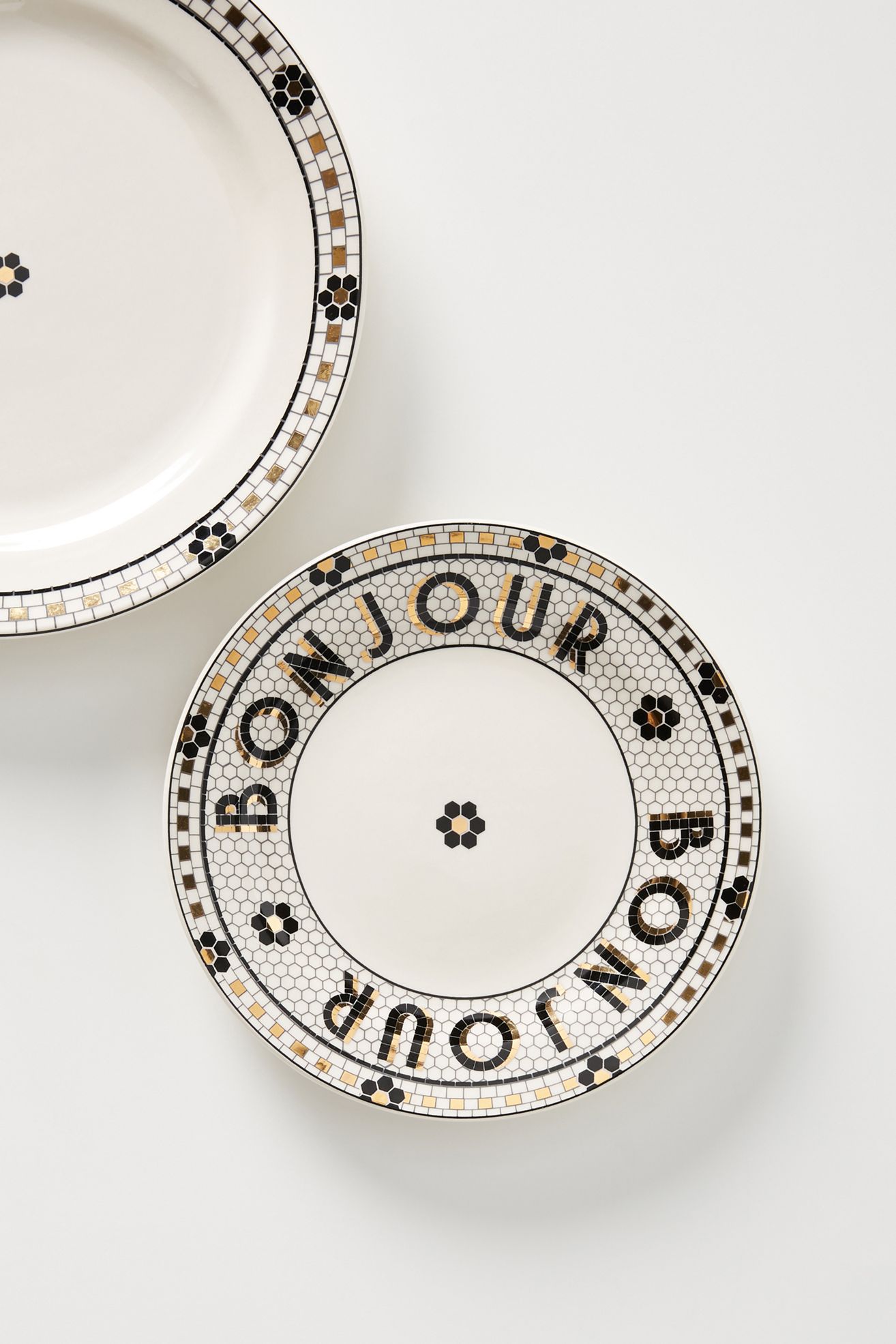 Bistro Tile Stoneware 24k Gold Accent Bread Plates, Set of 4 - Bon Jour, Set Of 4